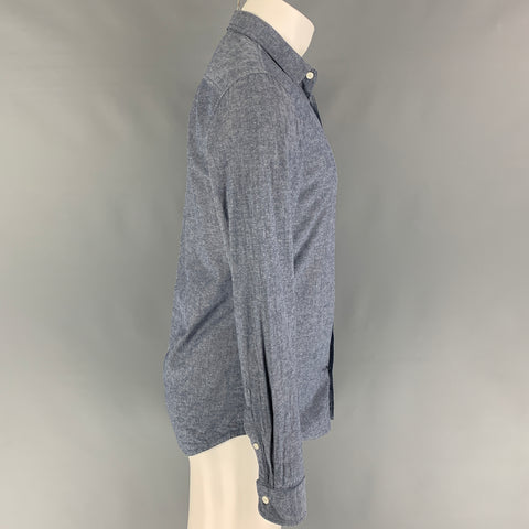 NN07 Size S Blue Cotton Button Up Long Sleeve Shirt