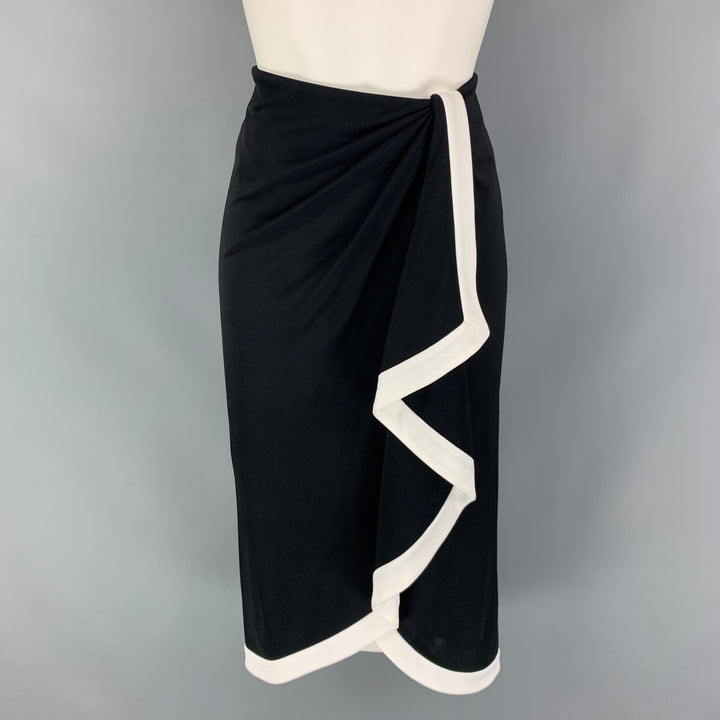 RALPH LAUREN Black Label Size 6 Black White Viscose Nylon Contrast Trim Wrap Skirt