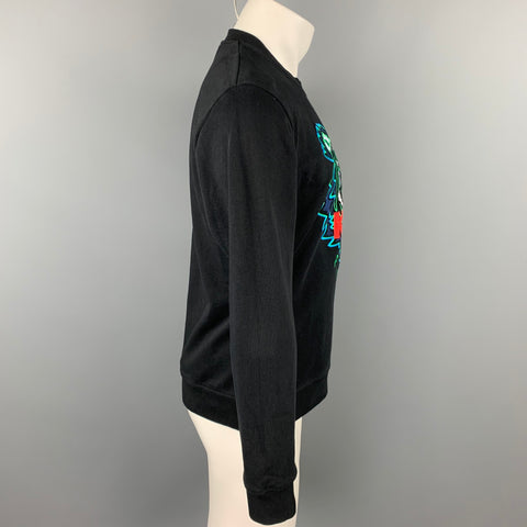 KENZO Size M Black & Green Tiger Embroidered Cotton Crew-Neck Pullover Sweater
