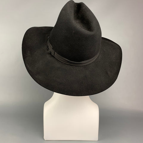 BORSALINO Size 7.5 Black Felt Ribbon Trim Hats