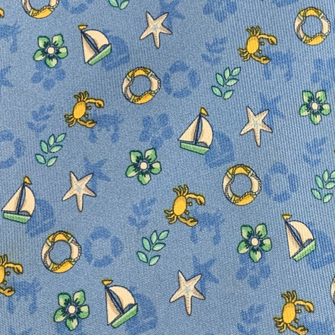 SALVATORE FERRAGAMO Blue White Seashells Silk Tie