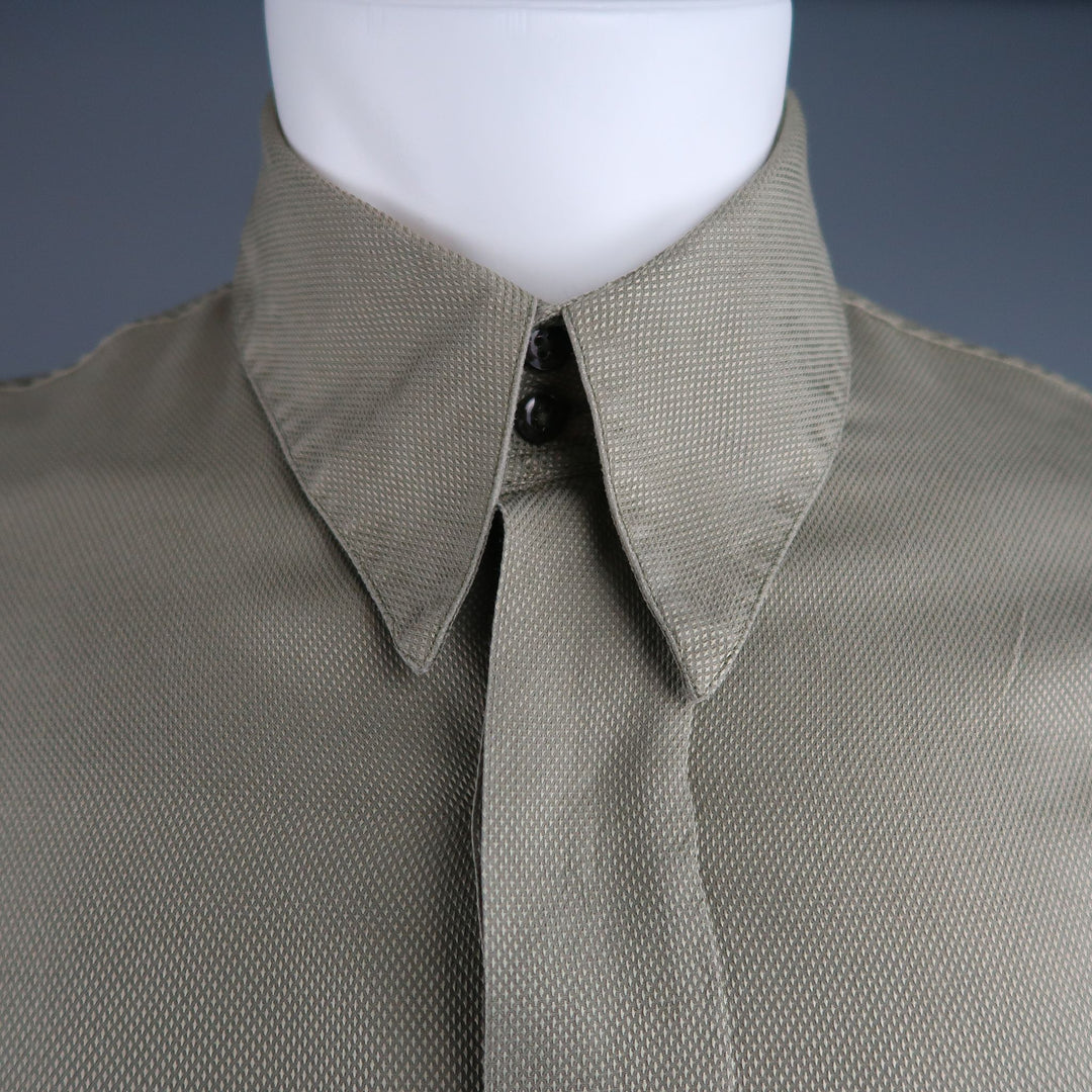 ROBERTO CAVALLI Olive Nailhead Cotton Wrinkled Gathered Waist Long Sleeve Shirt