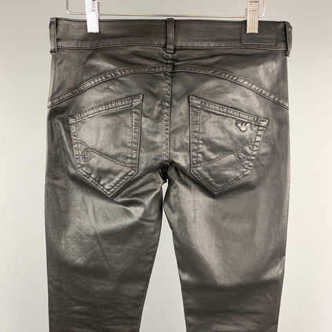 EMPORIO ARMANI Size 28 Black Coated Cotton Jean Cut Casual Pants