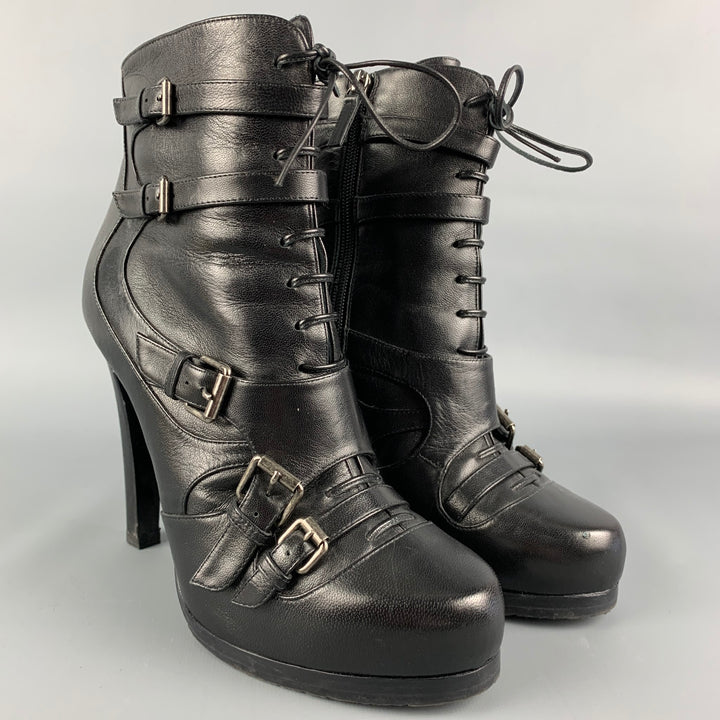TABITHA SIMMONS Size 8.5 Black Leather Platform Ankle Boots