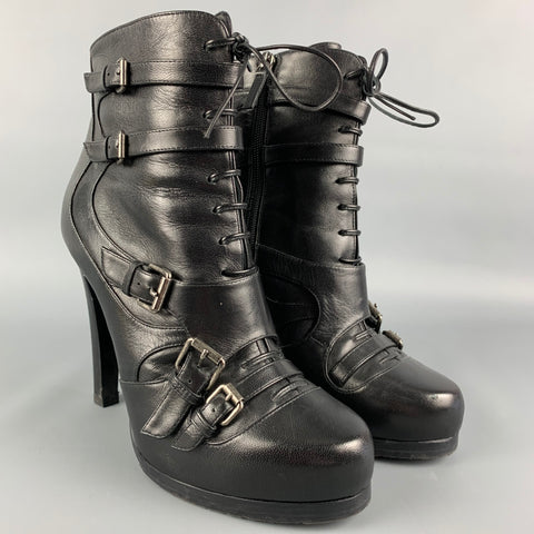 TABITHA SIMMONS Talla 8.5 Botines con plataforma de cuero negro
