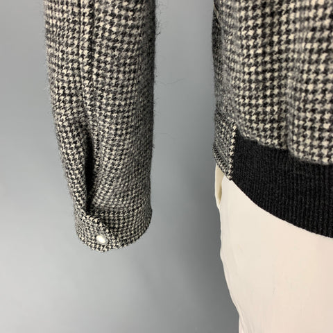 LANVIN Size 44 Black White Houndstooth Virgin Wool  Zip Up Jacket