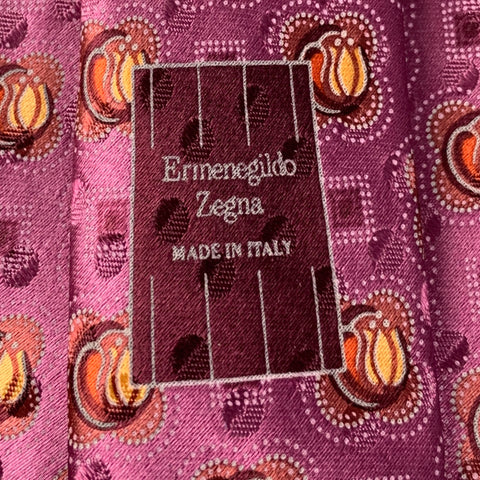 ERMENEGILDO ZEGNA Purple Yellow Dots Silk Satin Tie