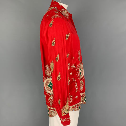 PAUL SMITH Size M Red Gold Embroidery Polyamide Double Layer Long Sleeve Shirt