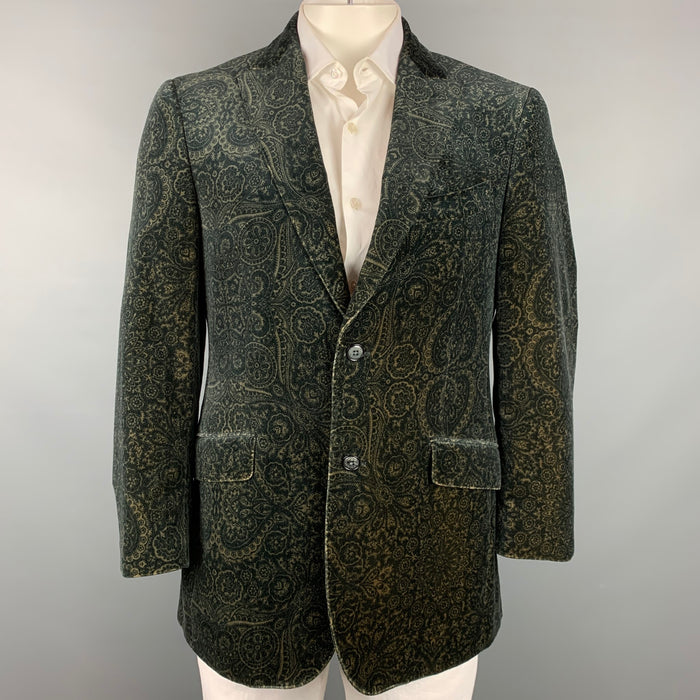 ETRO Size 42 Black & Olive Print Velvet Peak Lapel Sport Coat