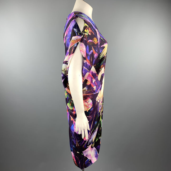 ZERO + MARIA CORNEJO Size 10 Purple Floral Satin Cold Shoulder Dress