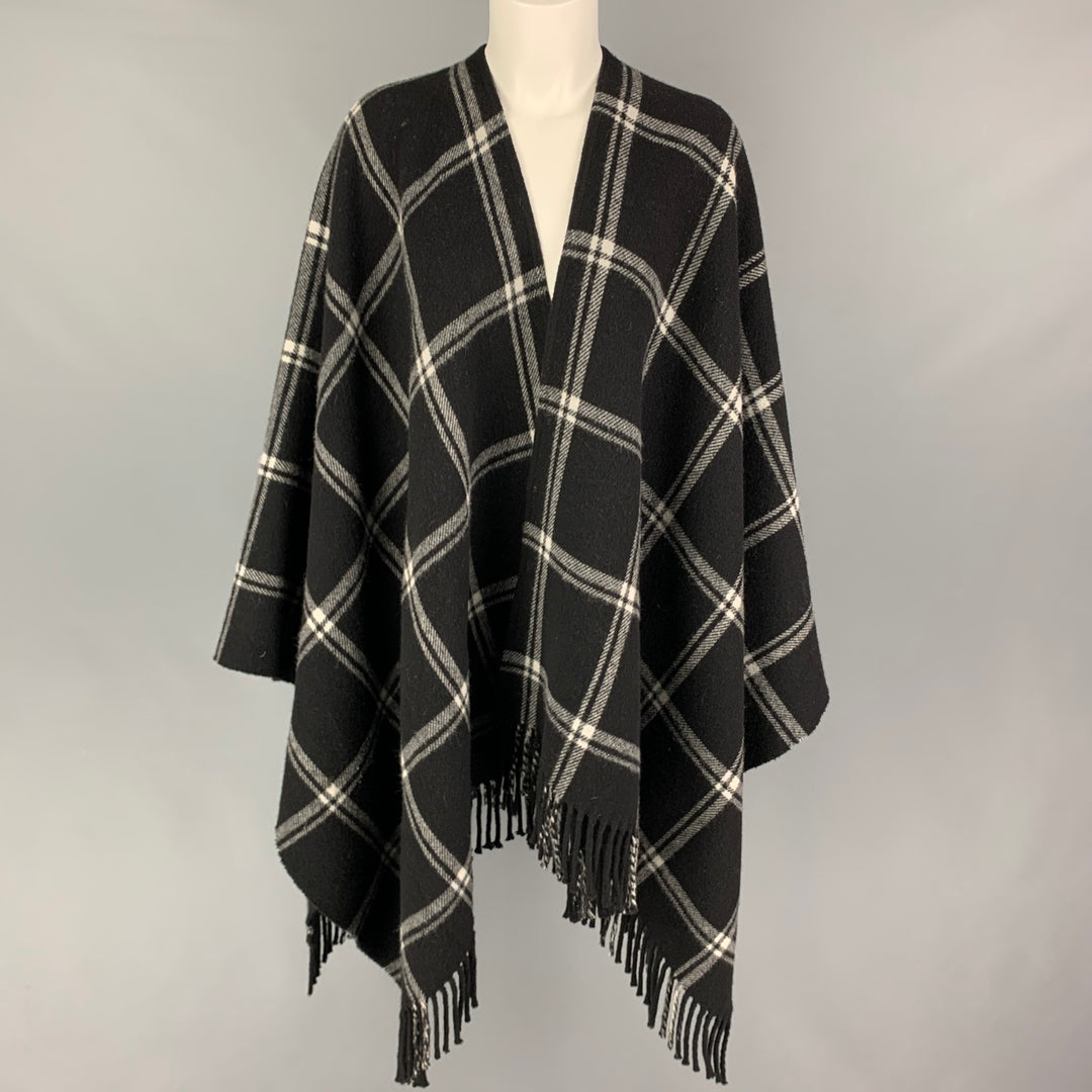 ANNE FONTAINE Size One Size Black White Wool Plaid Fringed Cape