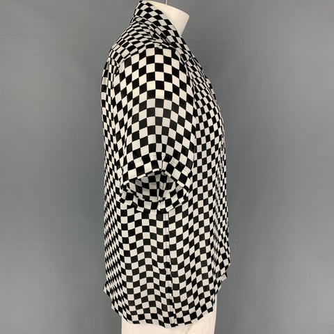 AMIRI Size 40 Black White Checkered Silk Camp Short Sleeve Shirt