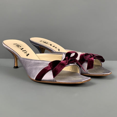 PRADA Talla 5.5 Sandalias con lazo tipo mulas de seda lavanda