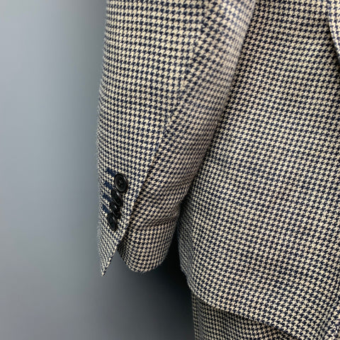 LARDINI Size 42 Regular Black & Beige Houndstooth Silk / Linen Double Breasted Suit