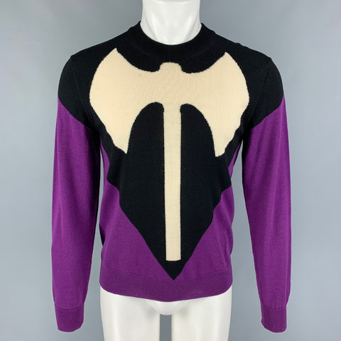 VETEMENTS x COMME des GARCONS SHIRT SS17 Size M Black Purple Graphic Wool Crew-Neck Pullover