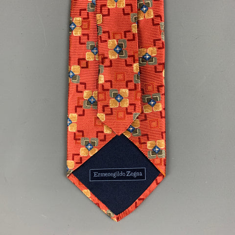 ERMENEGILDO ZEGNA Red Yellow/Blue Squares Silk Tie