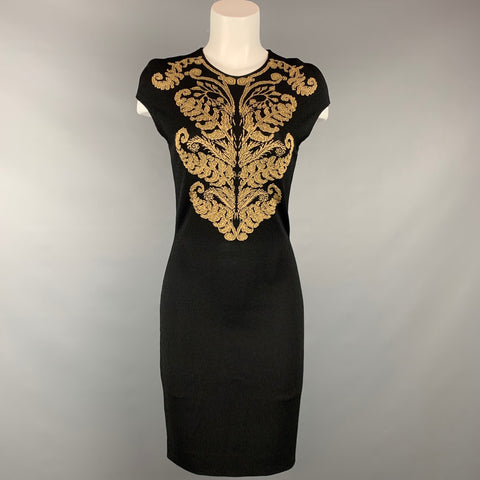 ALEXANDER MCQUEEN Taille M Robe de cocktail brodée en jersey noir et beige