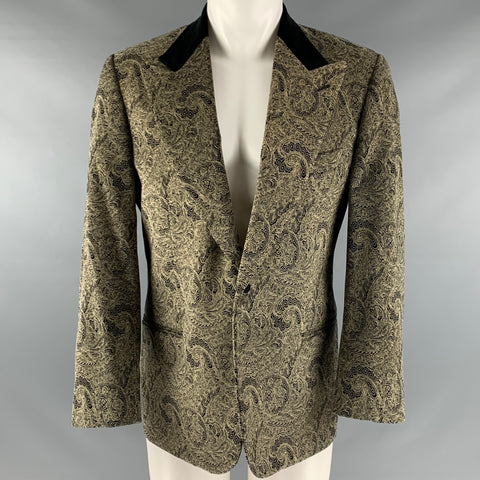 JOSEPH ABBOUD Taille 40 Noir Taupe Paisley Coton Manteau de sport à bouton unique