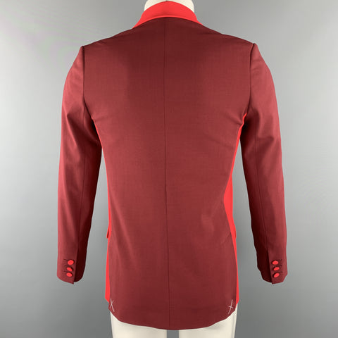 JONATHAN SAUNDERS Size 34 Red & Burgundy Two Toned Wool Double Breasted Sport Coat