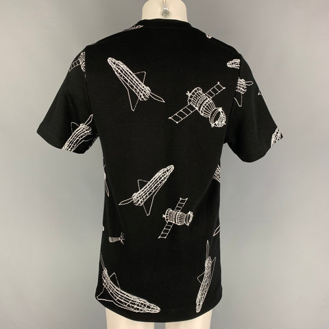 TIM COPPENS Size S Black White Graphic Tencel Polyester Crew-Neck T-shirt