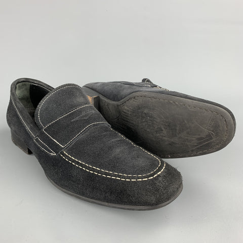 TO BOOT NY Size 10.5 Black Contrast Stitch Suede Slip On Penny Loafers