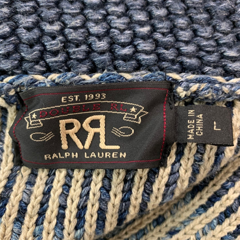 RRL by RALPH LAUREN Size L Blue Grey Knit Cotton Linen Nautical Cardigan