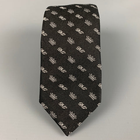 DOLCE & GABBANA Black White Monogram Silk Twill Tie