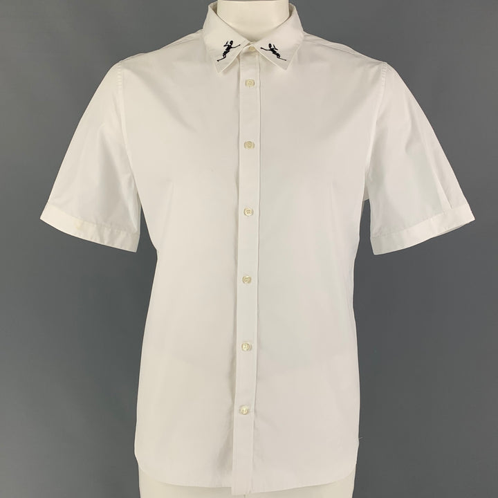 ALEXANDER MCQUEEN Size XL White Skeleton Embroidery Cotton Button Up Shirt