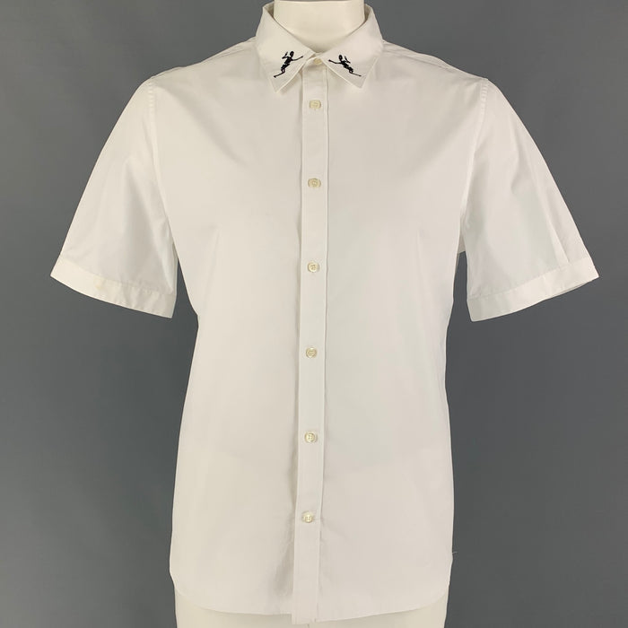 ALEXANDER MCQUEEN Size XL White Skeleton Embroidery Cotton Button Up Shirt