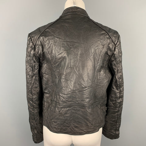 RALPH LAUREN Chaqueta de moto de cuero texturizado negro Talla XL
