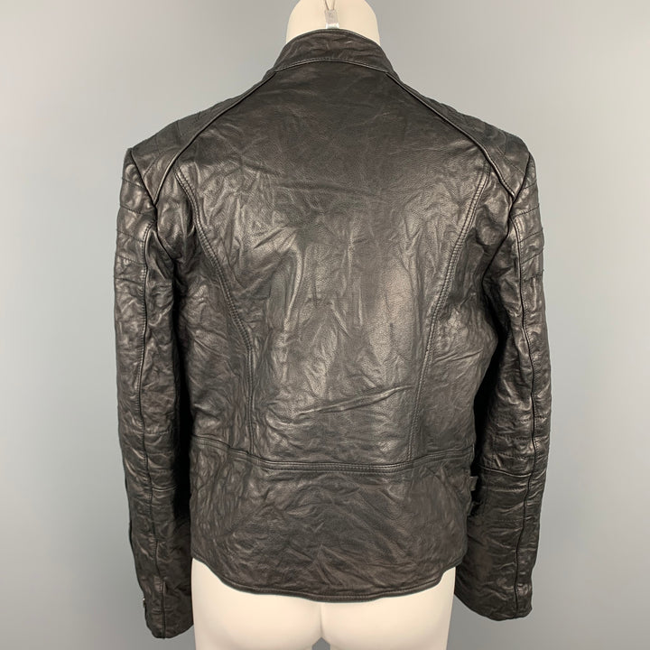 RALPH LAUREN Taille XL Veste de moto en cuir texturé noir