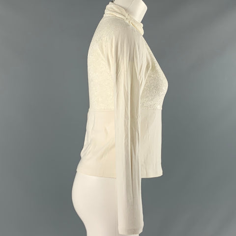 ISSEY MIYAKE Size S Cream Acetate Polyester Mock Neck Casual Top