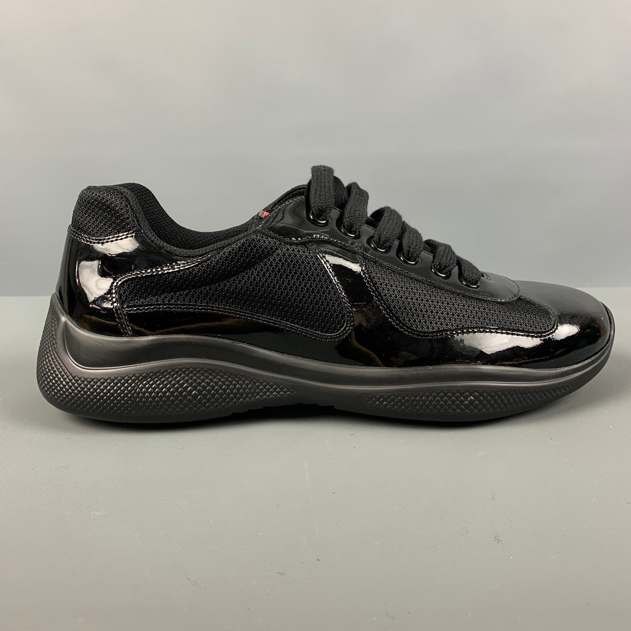 PRADA Size 8 Black Mixed Materials Mesh Low Top Sneakers