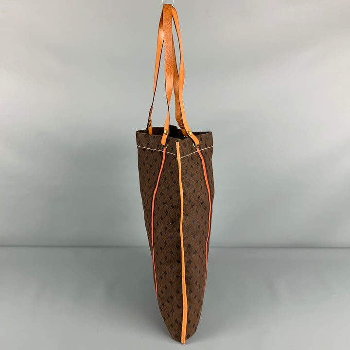 COLE HAAN Brown Orange Stripe Canvas Tote Handbag