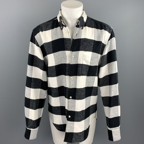 OUR LEGACY Size 40 Black & White Checkered Brushed Cotton Long Sleeve Shirt