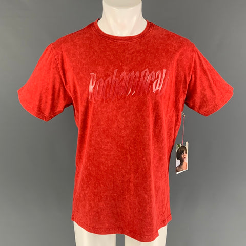 ROCHAMBEAU Size XS Red Marbled Logo Cotton T-shirt
