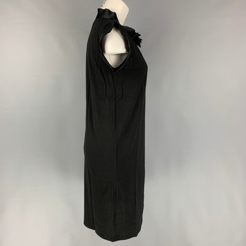 LANVIN Talla M Vestido recto de flores de seda de algodón negro