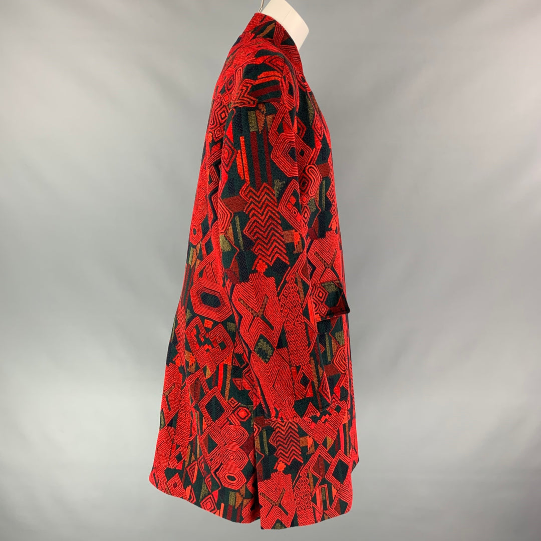 DEREK LAM Size 6 Red & Black Geometric Print Acrylic Blend Collarless Coat
