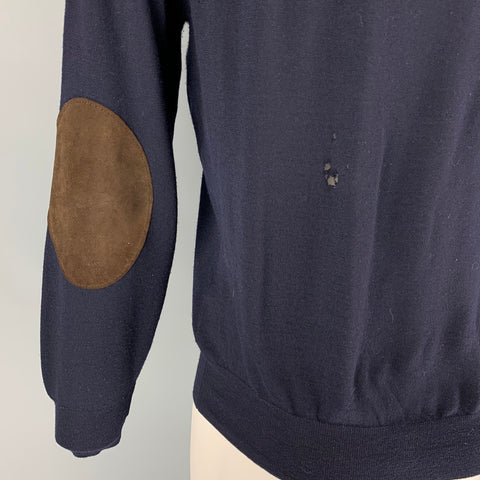 BRUNELLO CUCINELLI Size M Navy Brown Wool Cashmere Elbow Patches Pullover