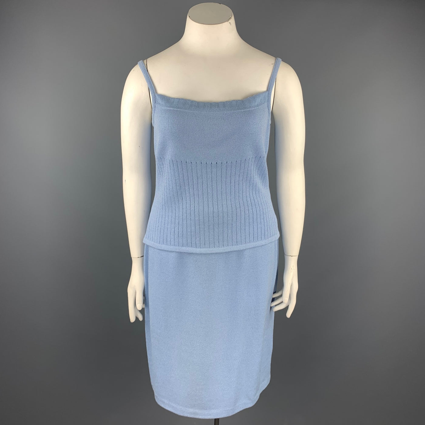 ST. JOHN Size L Blue Knitted Camisole Blouse