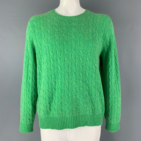 RALPH LAUREN Size XXL Green Cable Knit Cashmere Crew-Neck Sweater
