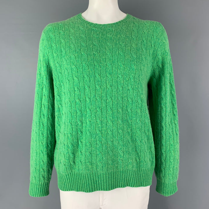RALPH LAUREN Size XXL Green Cable Knit Cashmere Crew-Neck Sweater
