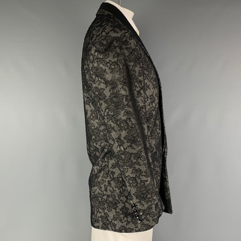 FABRICE Size 42 Black White Houndstooth Lace Shawl Collar Sport Coat