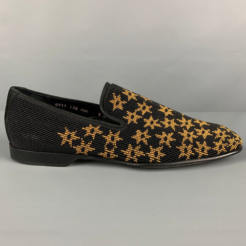 DONALD J PLINER Size 9 Black Gold Stars Beaded Leather Slip On Loafers