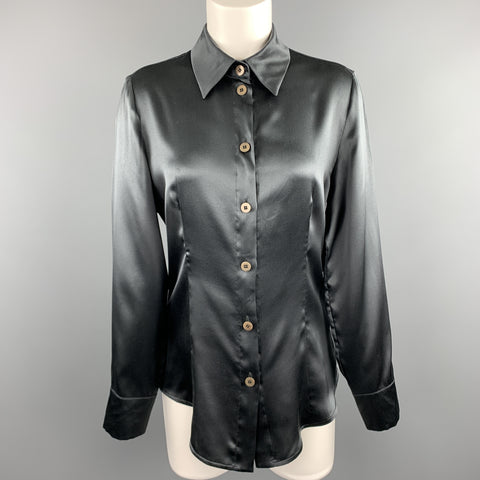 GIORGIO ARMANI Size 8 Charcoal Silk Satin Blouse