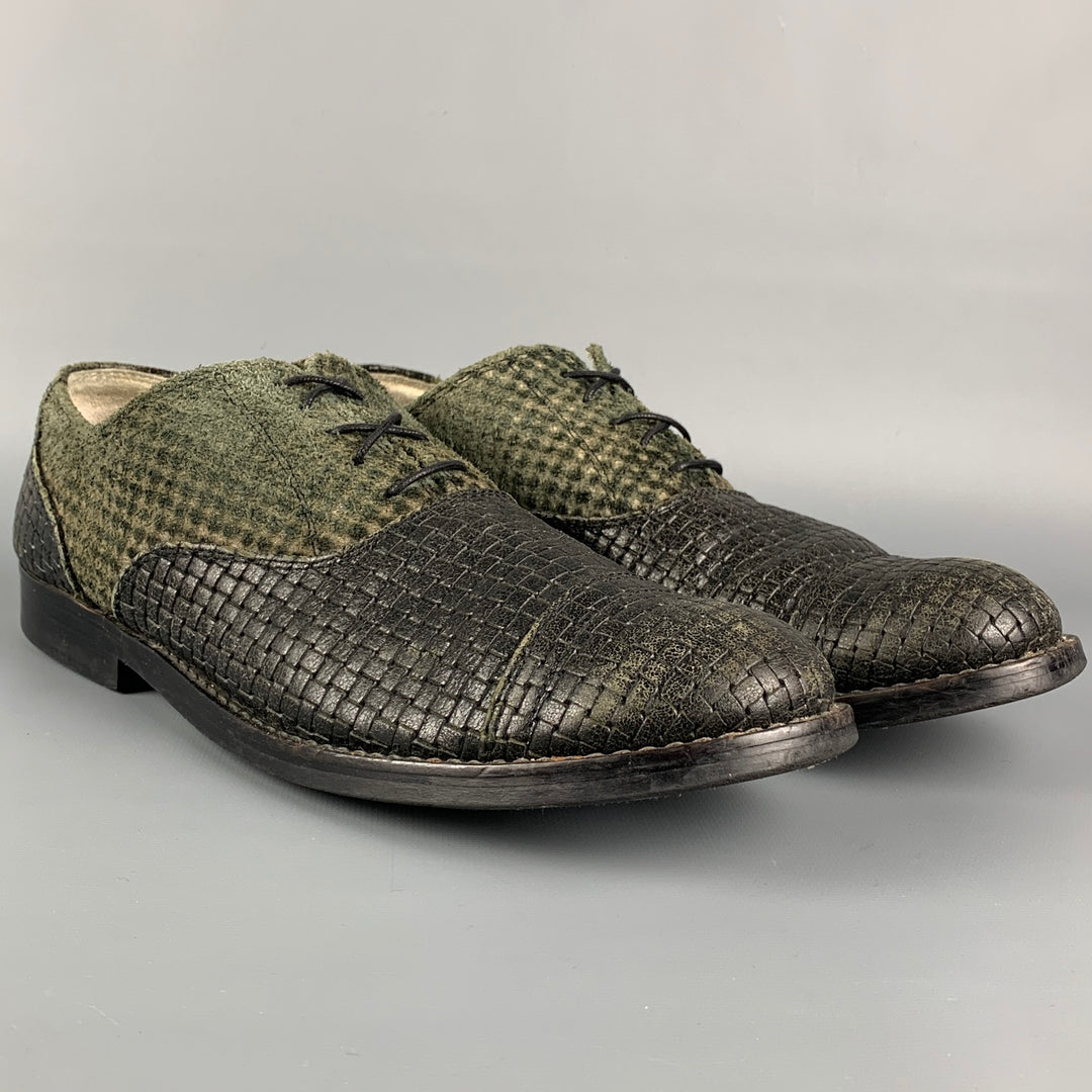 COMME des GARCONS HOMME PLUS Size 9.5 Black Grey Woven Leather Lace Up Shoes