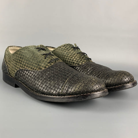 COMME des GARCONS HOMME PLUS Taille 9.5 Chaussures à lacets en cuir tressé gris noir