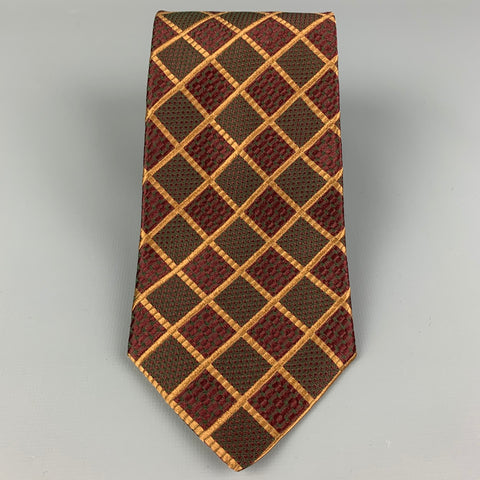ERMENEGILDO ZEGNA Brown & Gold Rhombus Silk Tie