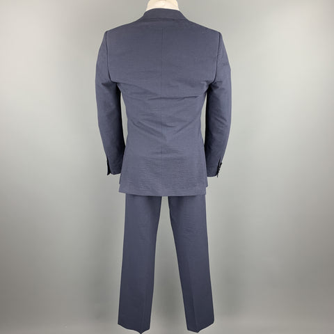 BURBERRY LONDON Size 36 Navy Seersucker Cotton Notch Lapel Suit