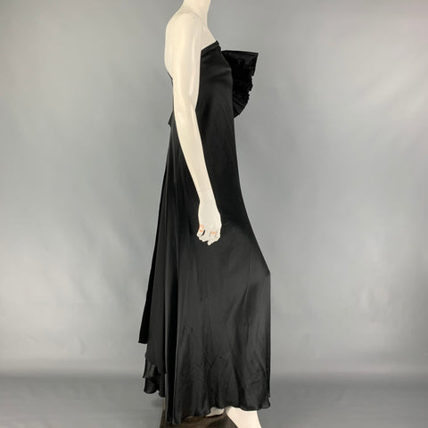 MARC JACOBS Size 0 Black Silk Ruffle Sleeve Asymmetrical Gown